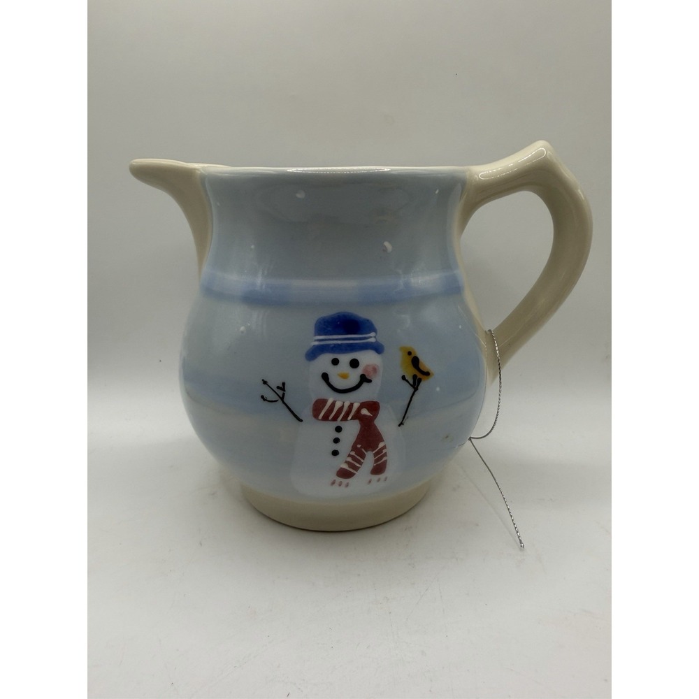 Hartstone Pottery Hand Painted Snowman Pitcher Christmas Winter Decor